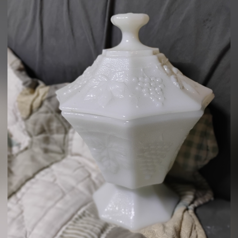 Anchor Hocking White Milk Glass Lidded Compote
